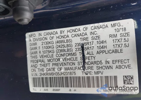 2018 Honda Cr-V Lx from USA, damaged, VIN 2HKRW6H35JH231875